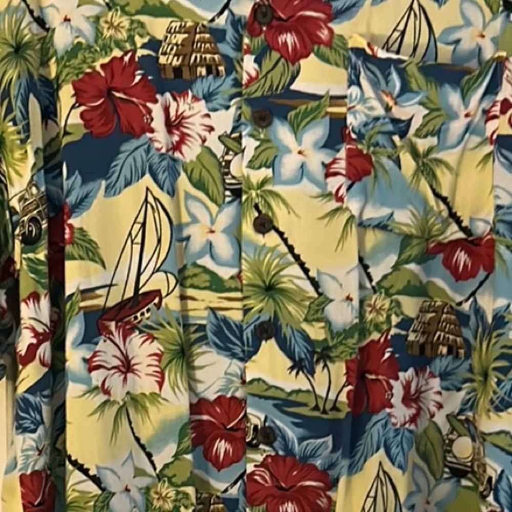 Blue and Green Casual Button Down Shirt with Tropical Print